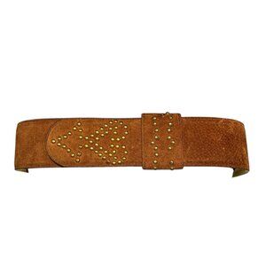 VINTAGE Y2K Studded Gold Heart Suede Hip Belt L Low Slung 90s Anne Klein Boho